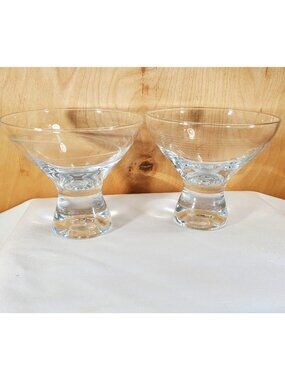 2 Mikasa Cheers Stemless Martini Margarita Glasses Clear Etched 4" Elegant Desig